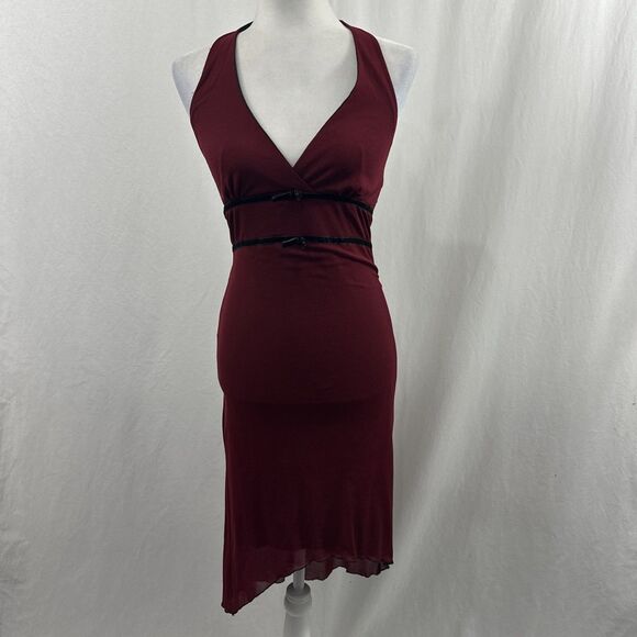 Speechless Y2K Red Halter Asymmetrical Bow Midi Dress Womens S Dark Whimsical - Picture 1 of 12